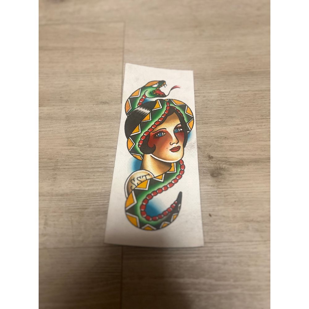 Snake Lady Tattoo Flash Sheet Card‎ Traditional Classic